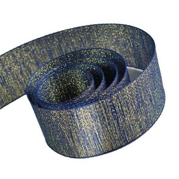 Papillon Ribbon & Bow R097095-38-0365-GOLD 1.5 in. 50 Yards Casual Chic Lurex Tape Ribbon; Navy & Gold R097095-38-0365-GOLD - main